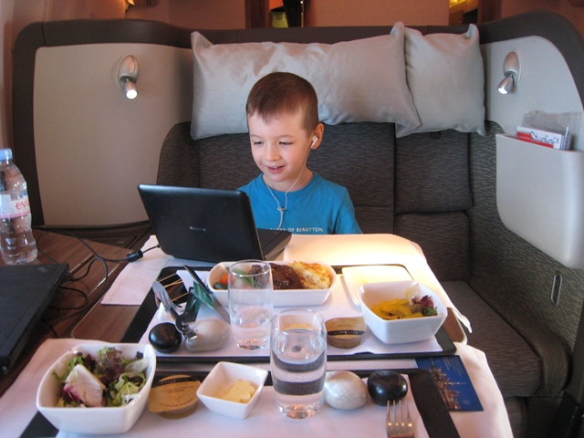 Cathay Pacific First Class Bali to Hong Kong Review - Dinner for two