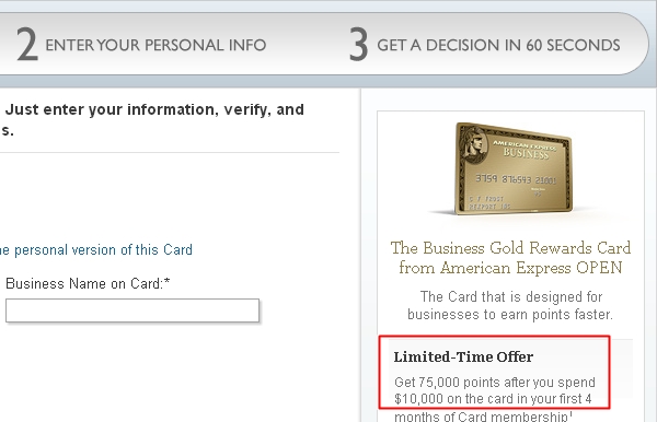 75,000 Points AMEX Business Gold Rewards Card