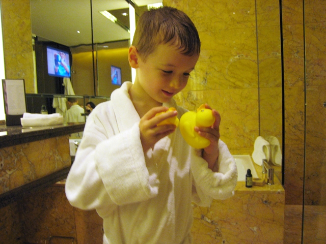 Top 10 luxury hotel amenities for kids - Rubber ducks and bathrobe, Four Seasons Hong Kong