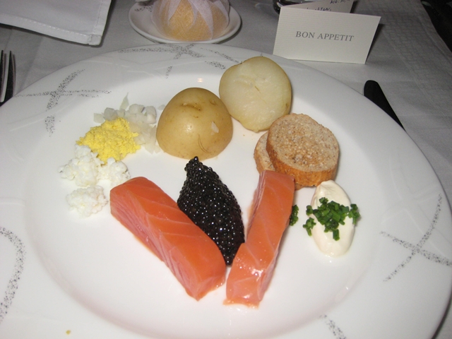 Airlines with Best First Class Food - Cathay Pacific First Class - Caviar and Balik Salmon