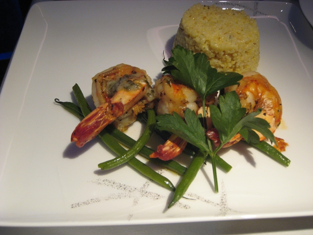 Cathay Pacific First Class Review: Pan-fried King Prawns with Garlic Butter