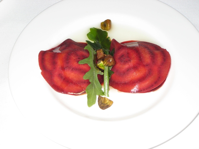 Airlines with Best First Class Food: Lufthansa First Class - Beet "Ravioli"