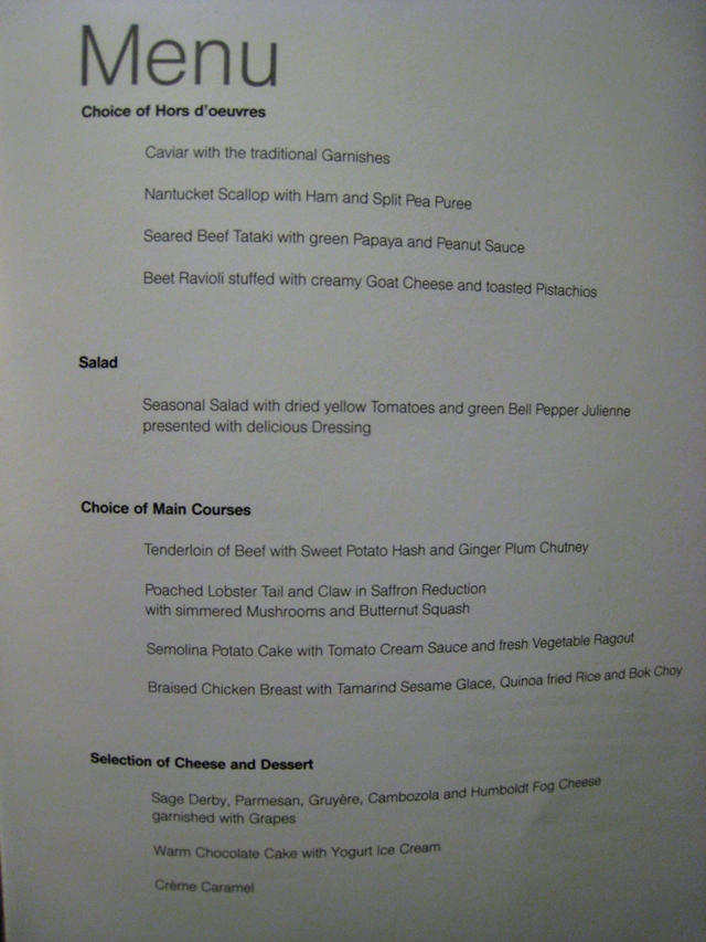 Lufthansa New First Class Review - Dinner Menu