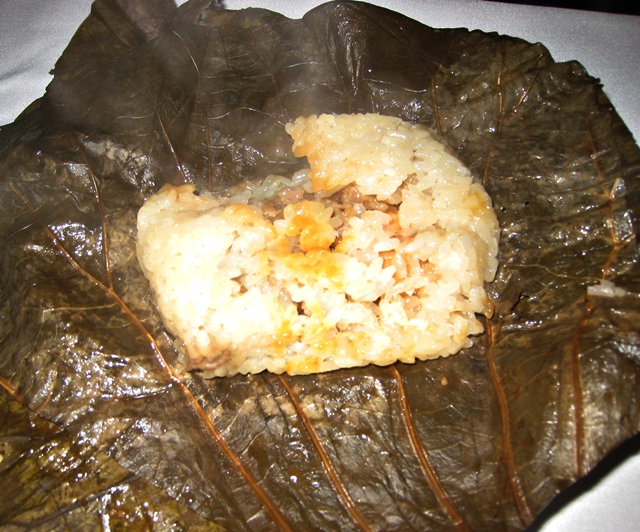 Oriental Garden Dim Sum NYC Restaurant Review - Lotus Leaf Wrapped Sticky Rice Unwrapped