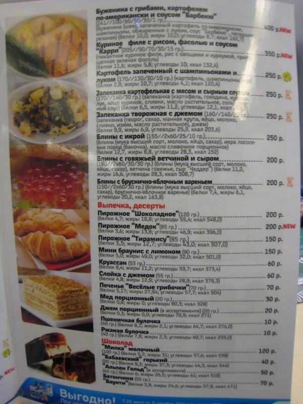 Sapsan Train Moscow St. Petersburg Review and Tips - Menu