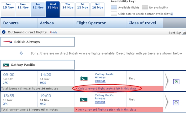 How to Find Cathay Award Availability with British Airways