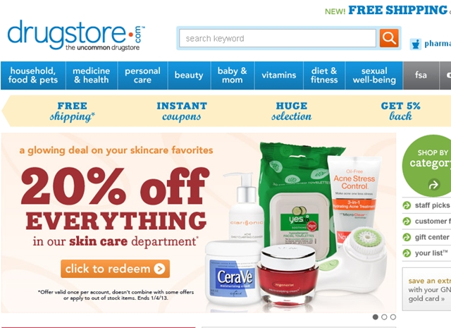 Drugstore.com 12X Points via Freedom and Ultimate Rewards Mall and 20% Off Skincare