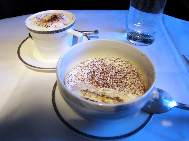 Singapore First Class Review - Tiramisu and Cappuccino