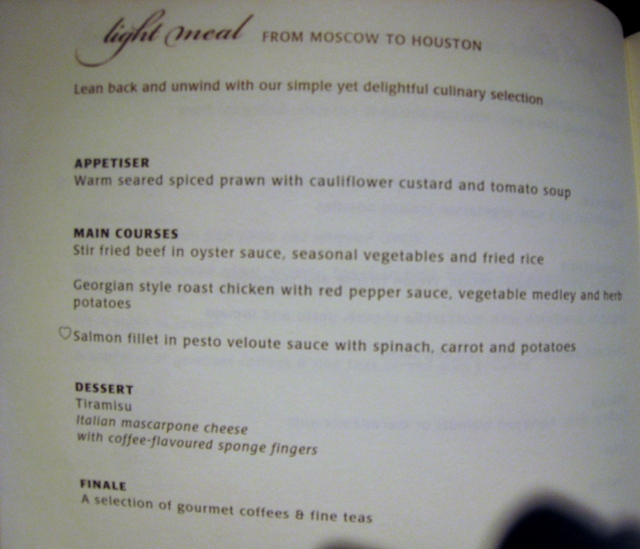 Singapore First Class Review - Light Meal Menu