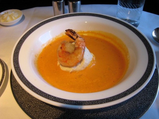 Singapore First Class Review - Tomato Soup with Prawn