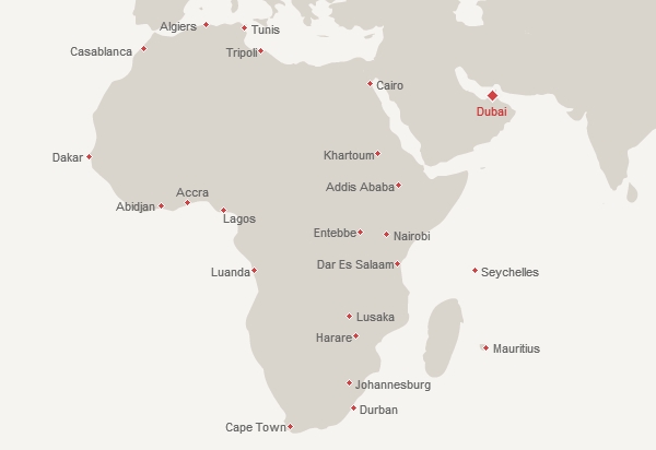 Alaska Airlines: New Emirates Award Chart - Africa Route Map
