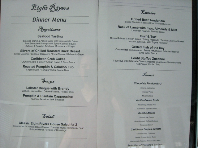 Eight Rivers Restaurant Menu, Couples Tower Isle Jamaica