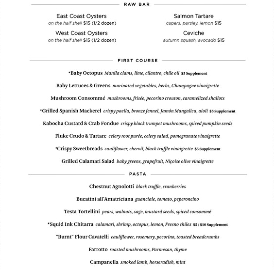 Riverpark Restaurant Week Menu