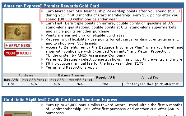 50,000 Points AMEX Premier Rewards Gold Card Signup Bonus