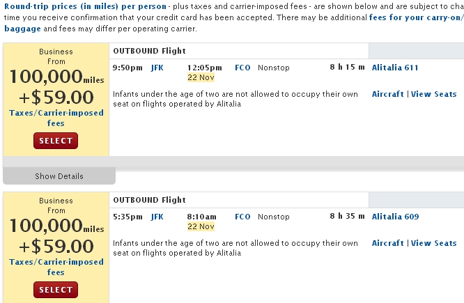 Alitalia Award Availability on Delta - 100,000 Skymiles Roundtrip to Rome