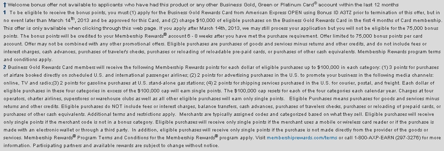 75000 Bonus Points for AMEX Business Gold Rewards Card