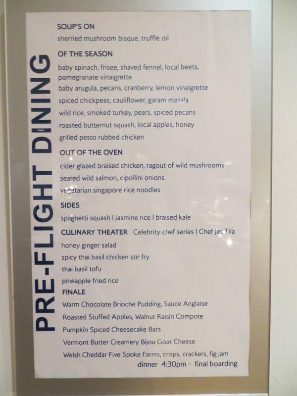 Cathay Pacific First Class JFK Lounge Pre-Flight Dining Menu