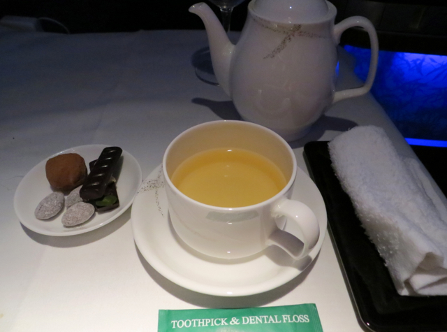 Cathay Pacific First Class NYC to Vancouver - Tea and Pralines