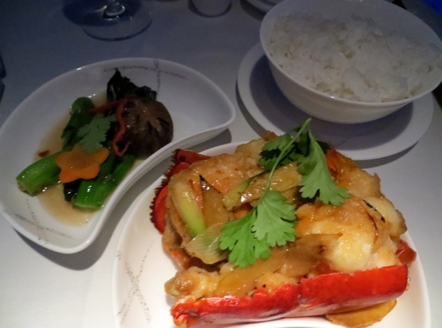 Cathay Pacific First Class NYC to Vancouver - Stir Fried Lobster