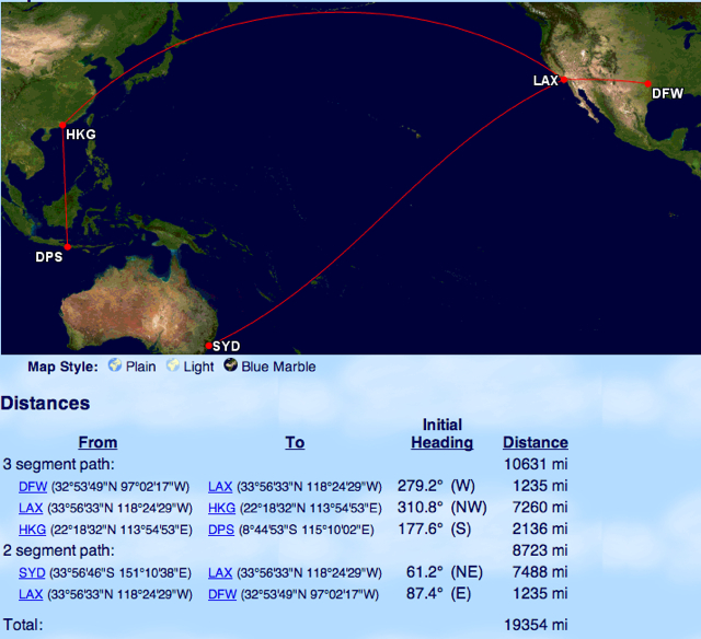 American Oneworld Explorer Award Distance Zone 6 to Asia and Australia