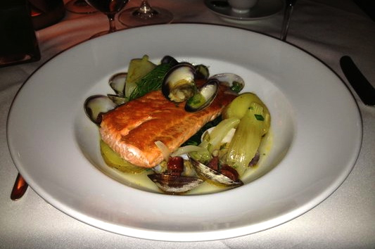 Bishop's Vancouver Restaurant Review - Wild Sockeye Salmon with Steamed Clams and Chorizo Broth