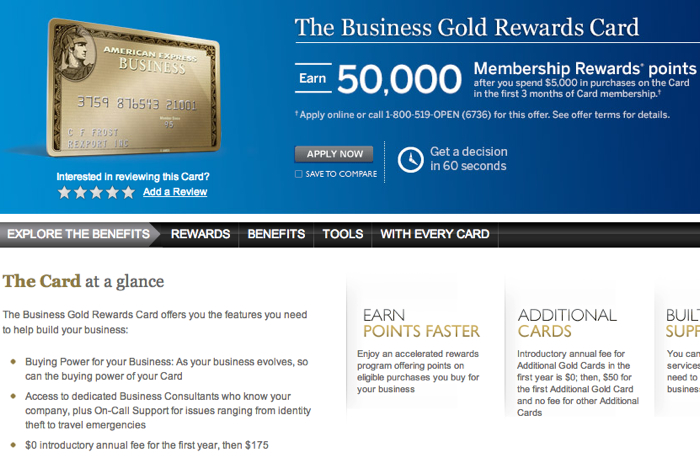 AMEX Business Gold Rewards 50,000 Points for $5000 Spend