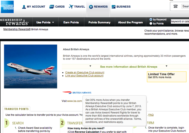 35 Percent AMEX Transfer Bonus to British Airways Avios