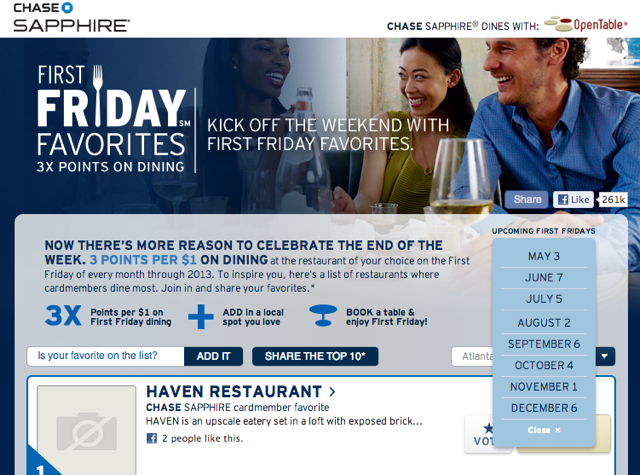 Sapphire Preferred Triple Points for Dining on First Fridays