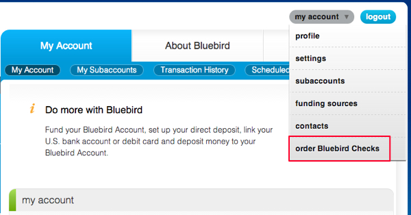 AMEX Bluebird Free Checks-Select "Order Checks" from Dropdown