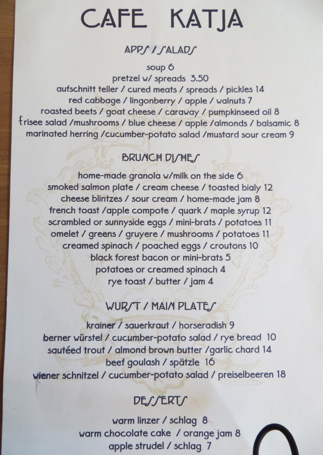 Cafe Katja NYC Brunch Menu