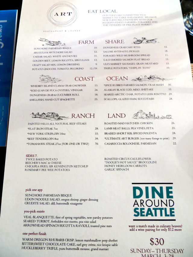 ART Restaurant Review, Four Seasons Seattle - Dinner Menu