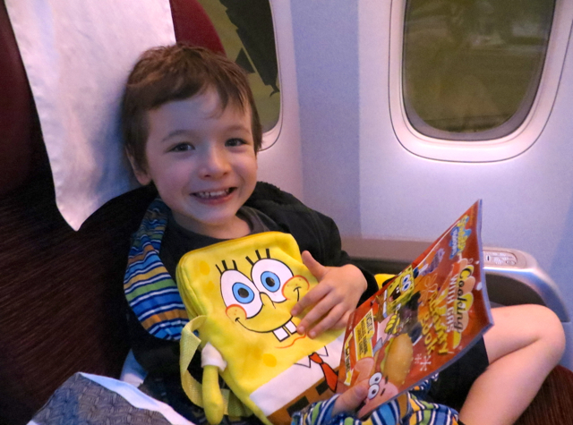 Review-Qatar Business Class NYC to Doha - Kid Amenity: Spongebob Squarepants