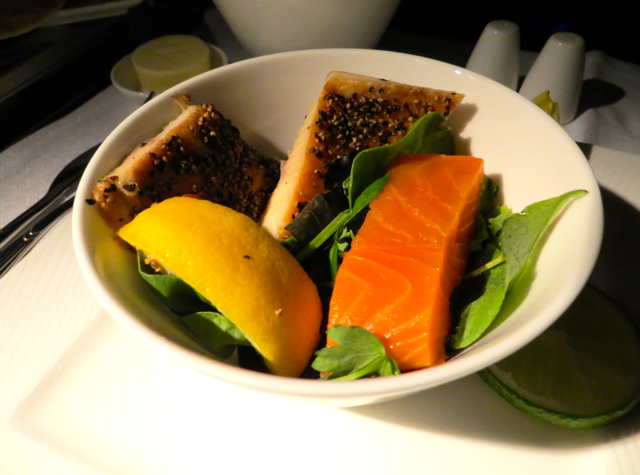 Review-Qatar Business Class NYC JFK to Doha - Smoked Salmon Appetizer