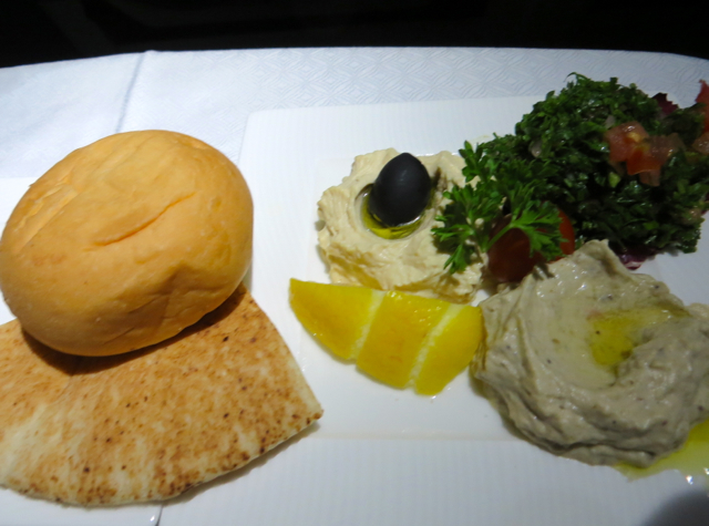 Qatar Business Class Review Doha to Male Maldives - Arabic Mezze Appetizer for Dinner