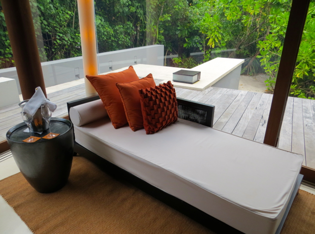 Park Hyatt Maldives Review - Day Bed and Sparkling Wine Welcome Amenity