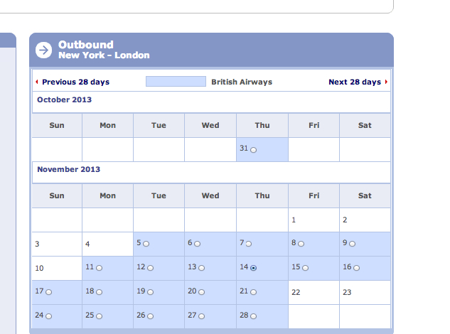 AMEX 35% Transfer Bonus to British Airways Avios - Award Availability in November 2013