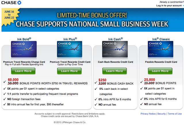 60K Bonus for Ink Bold and Ink Plus Business Cards During National Small Business Week