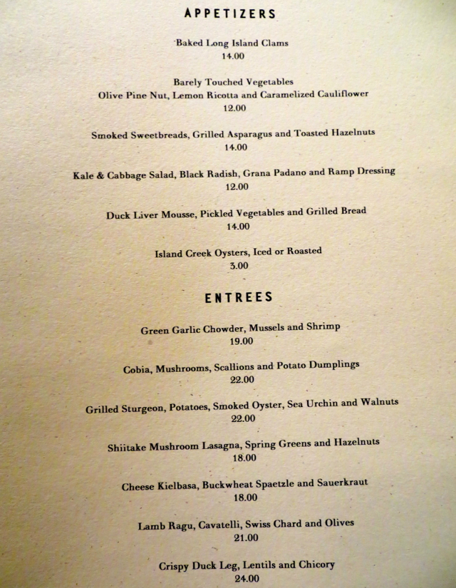 Gramercy Tavern NYC Menu-Dinner