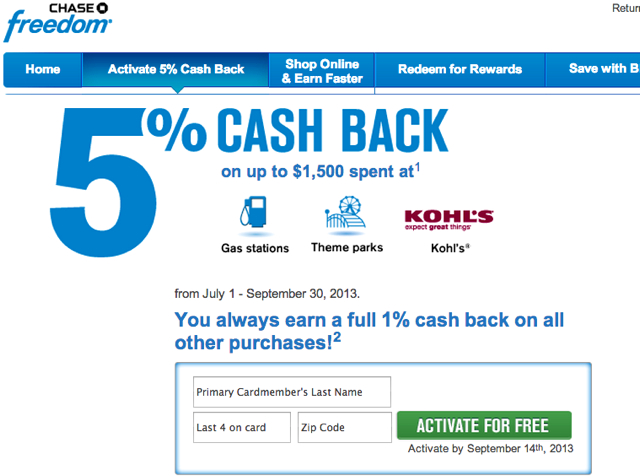 Activate Chase Freedom Q3 5X Bonus Categories: Gas Stations, Theme Parks and Kohl's