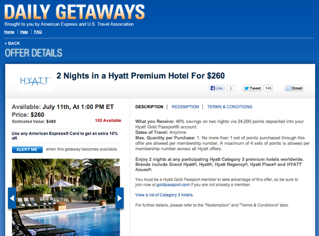 Daily Getaways-Hyatt Points for Less Than 1 Cent Per Point