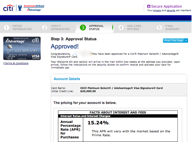 Citi AAdvantage Platinum Select Visa Approved
