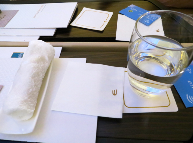 Etihad First Class Review - Hot Towel and Pre-Flight Drink