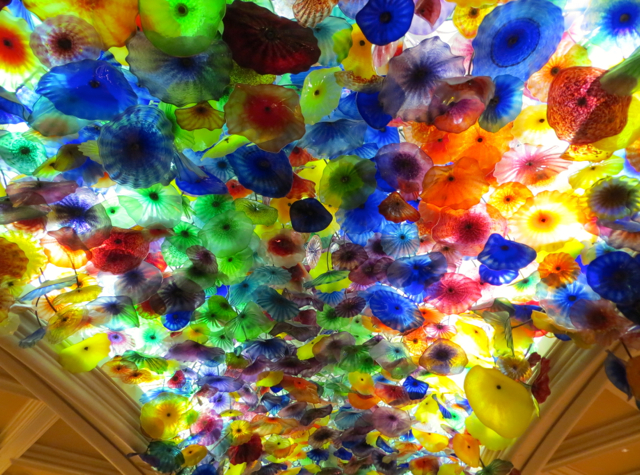 Bellagio Las Vegas Hotel Review: Virtuoso Benefits and Hyatt Points-Chihuly Glass Sculpture on Lobby Ceiling