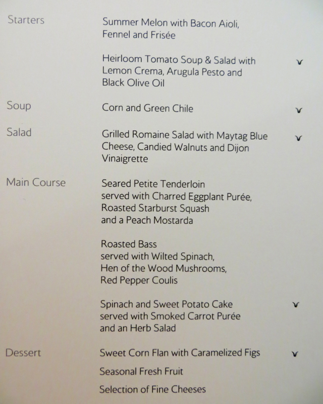 British Airways Galleries Lounge Review, Newark - First Class Dinner Menu