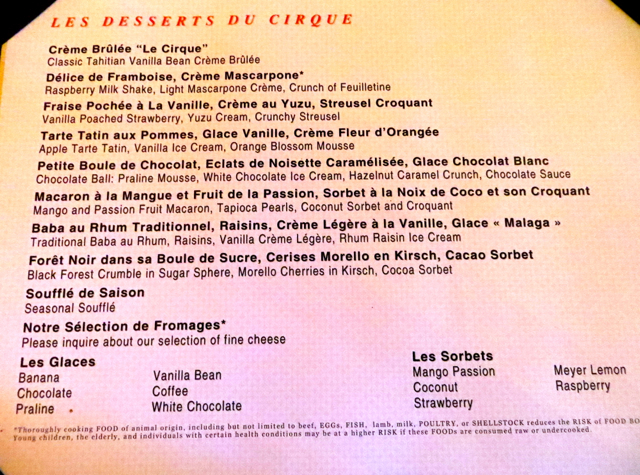 Le Cirque Las Vegas Dessert Menu