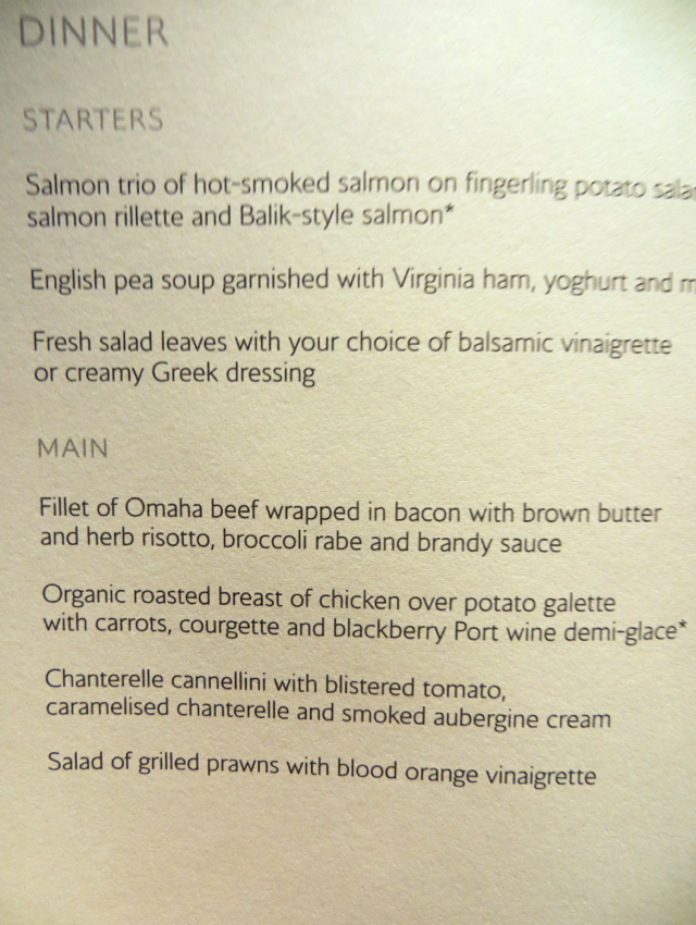 British Airways New First Class Review - Dinner Menu