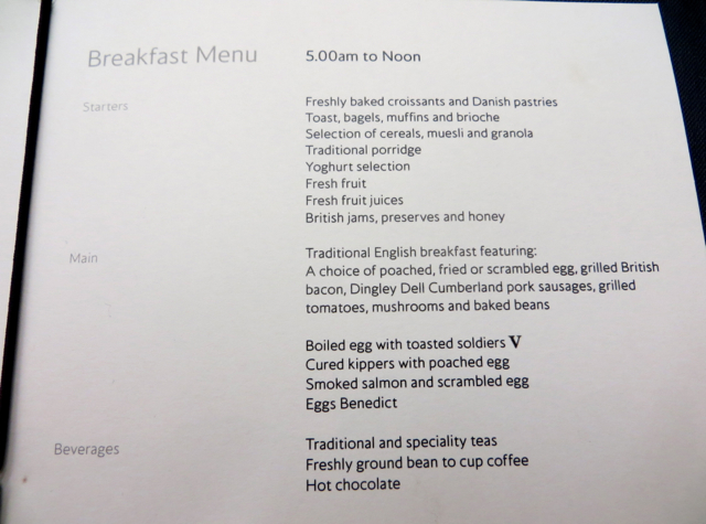 British Airways Galleries Arrivals Lounge Concord Room Menu