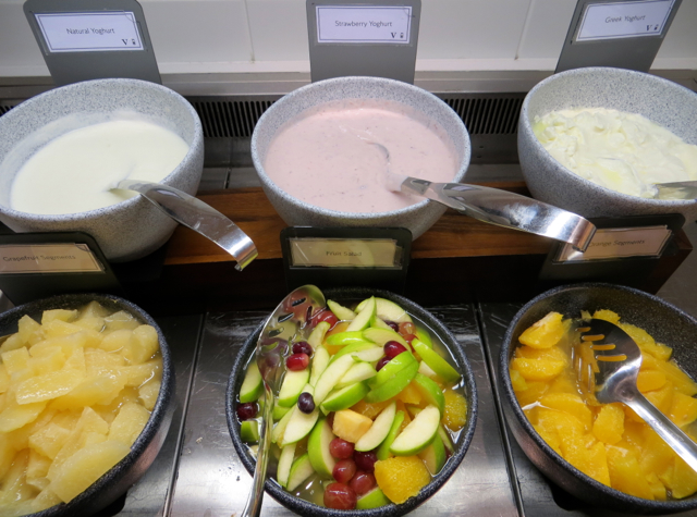 British Airways Galleries Arrivals Lounge Breakfast Buffet - Yogurts and Fruit Salad