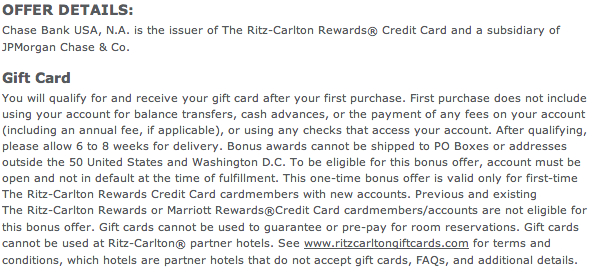 Ritz-Carlton Rewards Card $200 Gift Card Terms