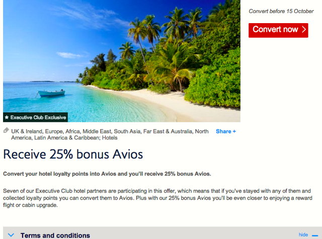 SPG: 56 Percent Transer Bonus to BA Avios: 20K SPG Points Become 31,250 Avios